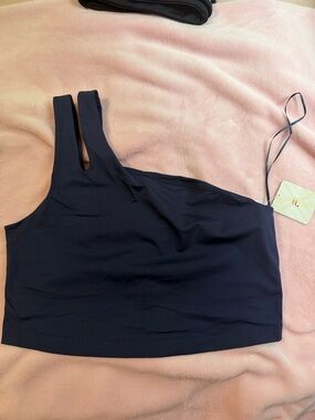 Fabletics Navy Blue Asymmetric Sports Bra - size 2x